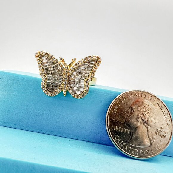 925 Sterling Sliver Moissanite Butterfly Ring, 1.31ctw VVS Stones with Baguettes - Picture 6 of 6